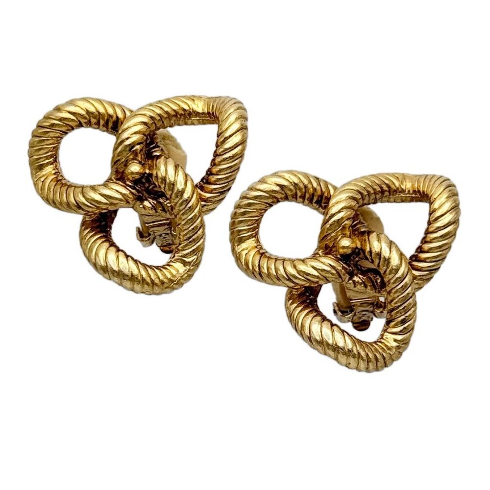 Kenneth Jay Lane 22k Gold Plated Twisted Rope Knot Statement Clip-On Earrings